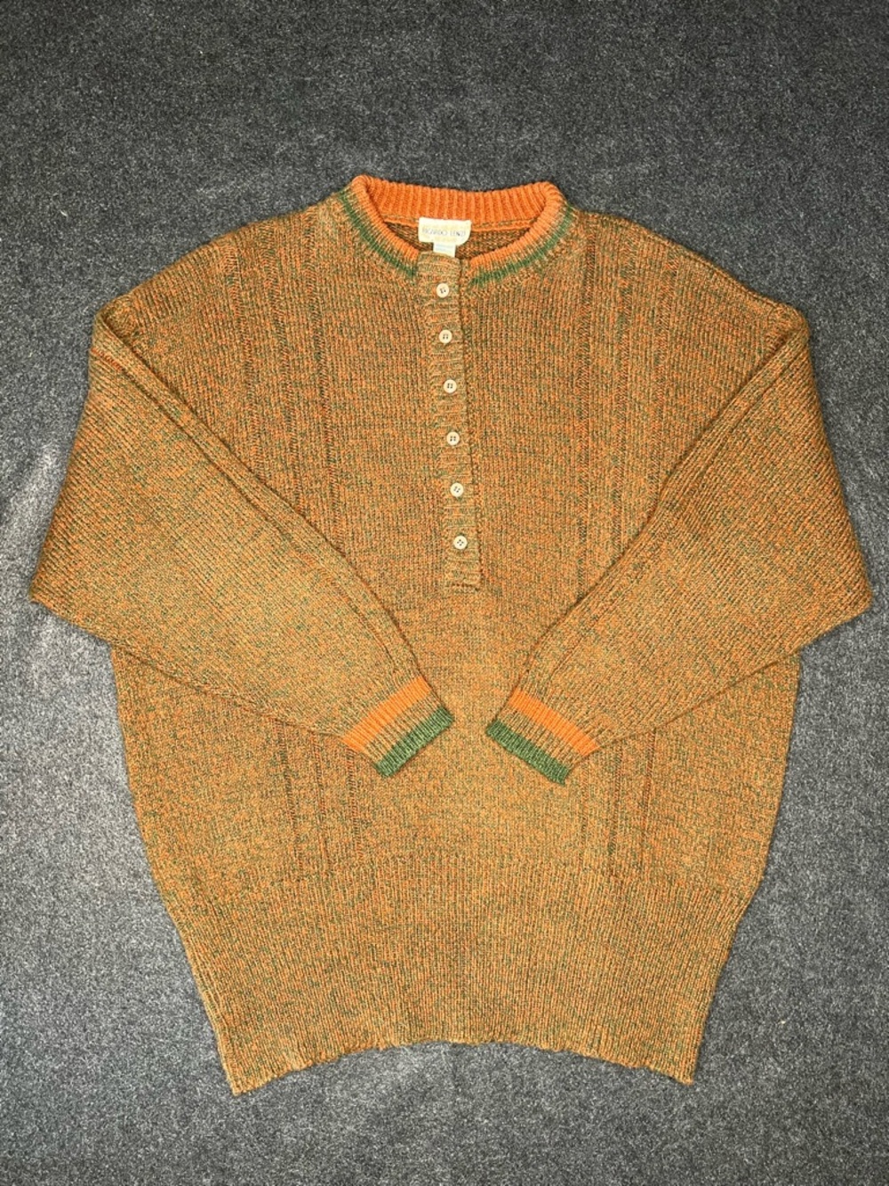 Ricardo Lenzi Men's Brown Green Orange Knit Henley Sweater w/ Button Accent‎